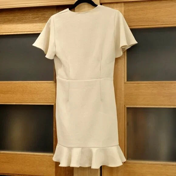 SANDRO~ALBI Ruched Ruffled Crepe Mini Dress~ Beige~EU 36 - Picture 4 of 7